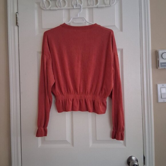 Zara Women's Size Small Coral Pink Ribbed Long Sleeve Peplum Boho Top - Picture 3 of 10